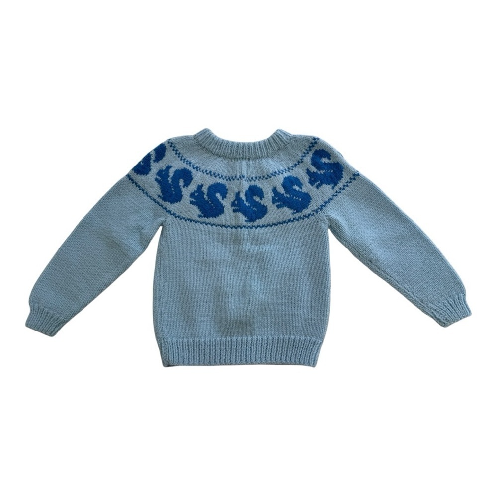 Hand Knit Squirrel Pattern Sweater - Size 2T